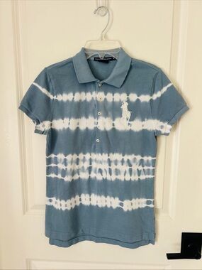 Ralph Lauren Sport Big Pony Blue Tie Dye Batik Cotton Polo Shirt Short Women’s M